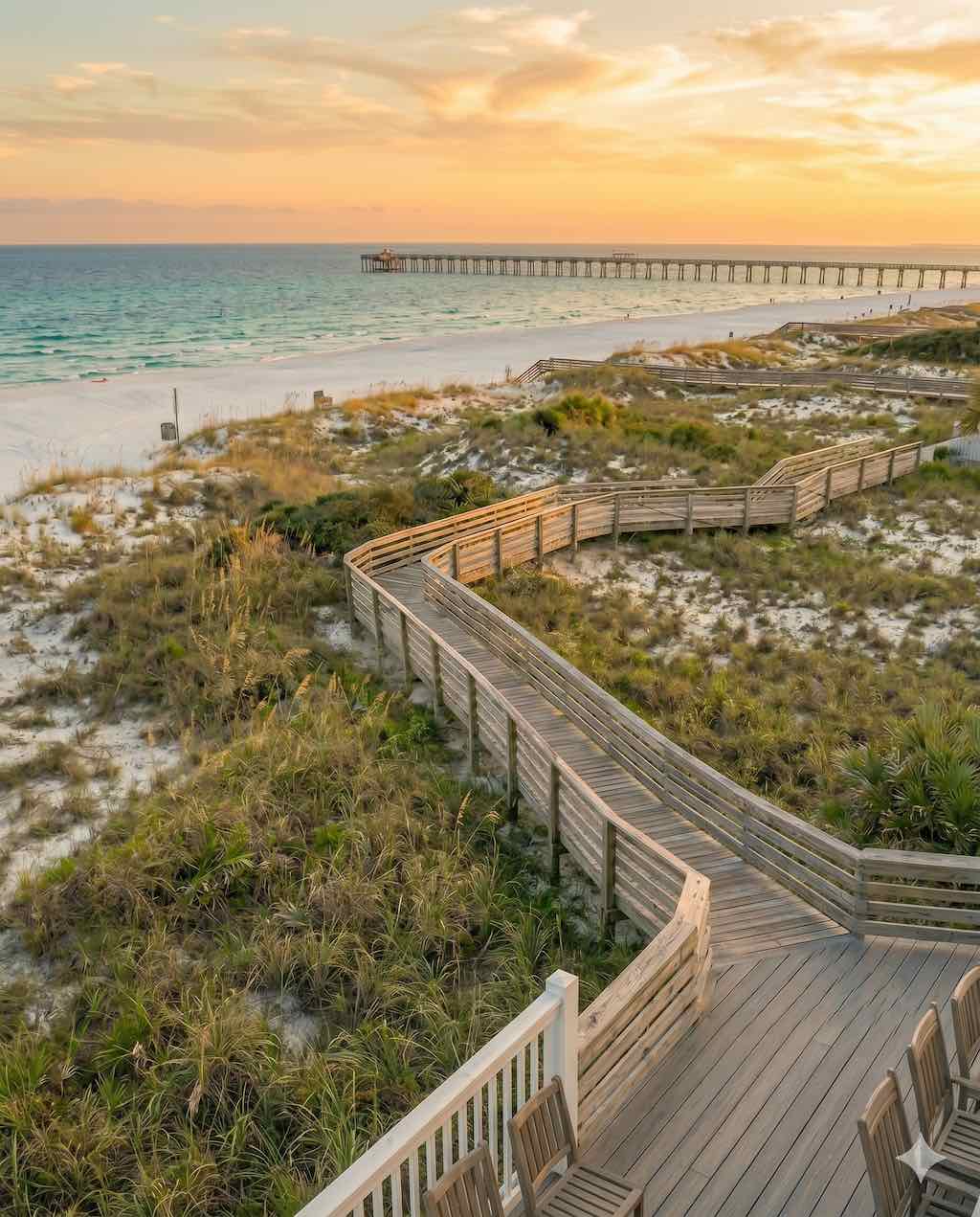 Accessible boardwalk through coastal dunes at Gulf State Park Alabama