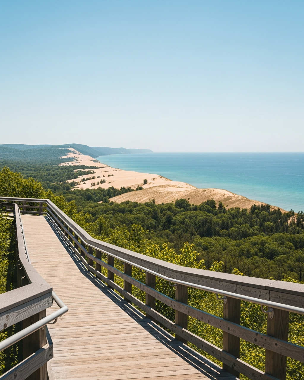 Accessible boardwalk trail overlooking Lake Michigan at Sleeping Bear Dunes