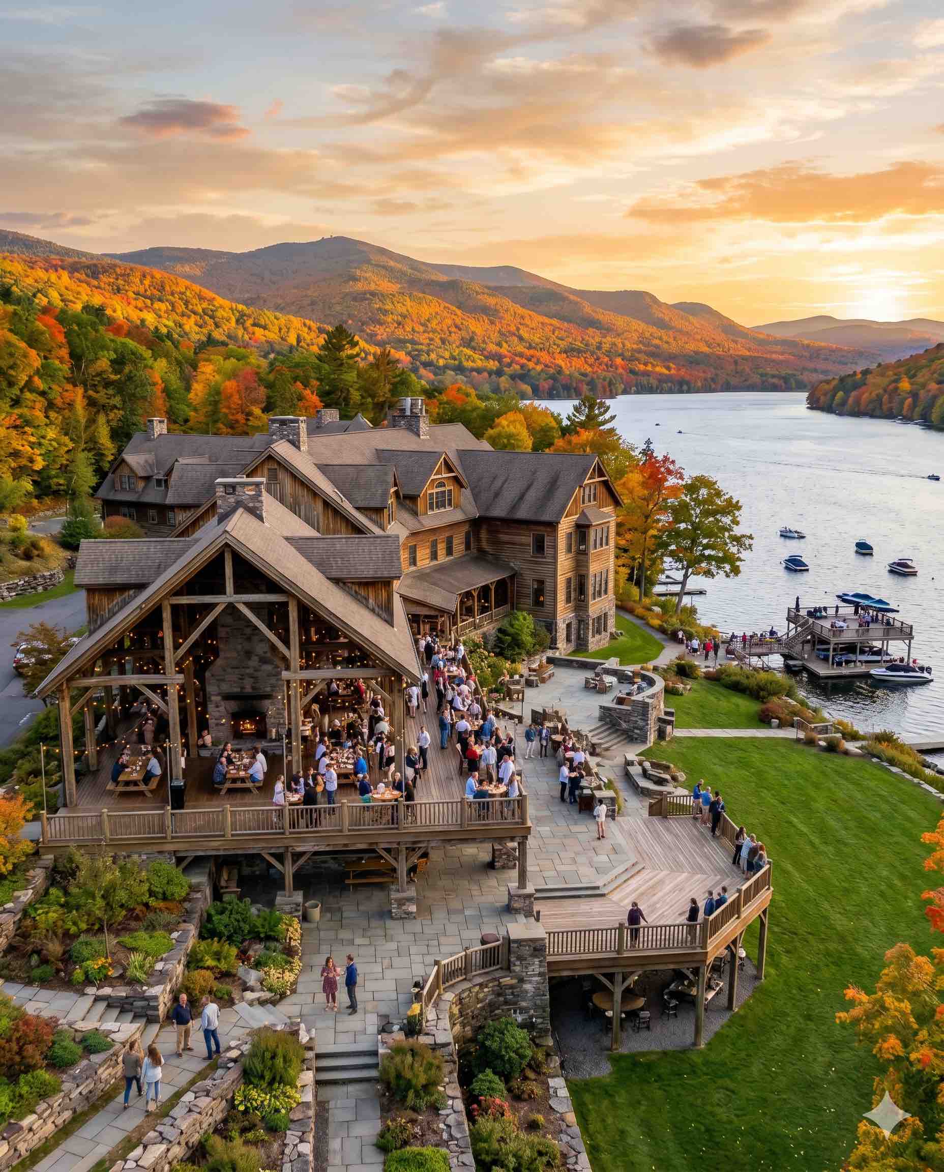 Historic Catskills resort lodge with mountain views and large group gathering space