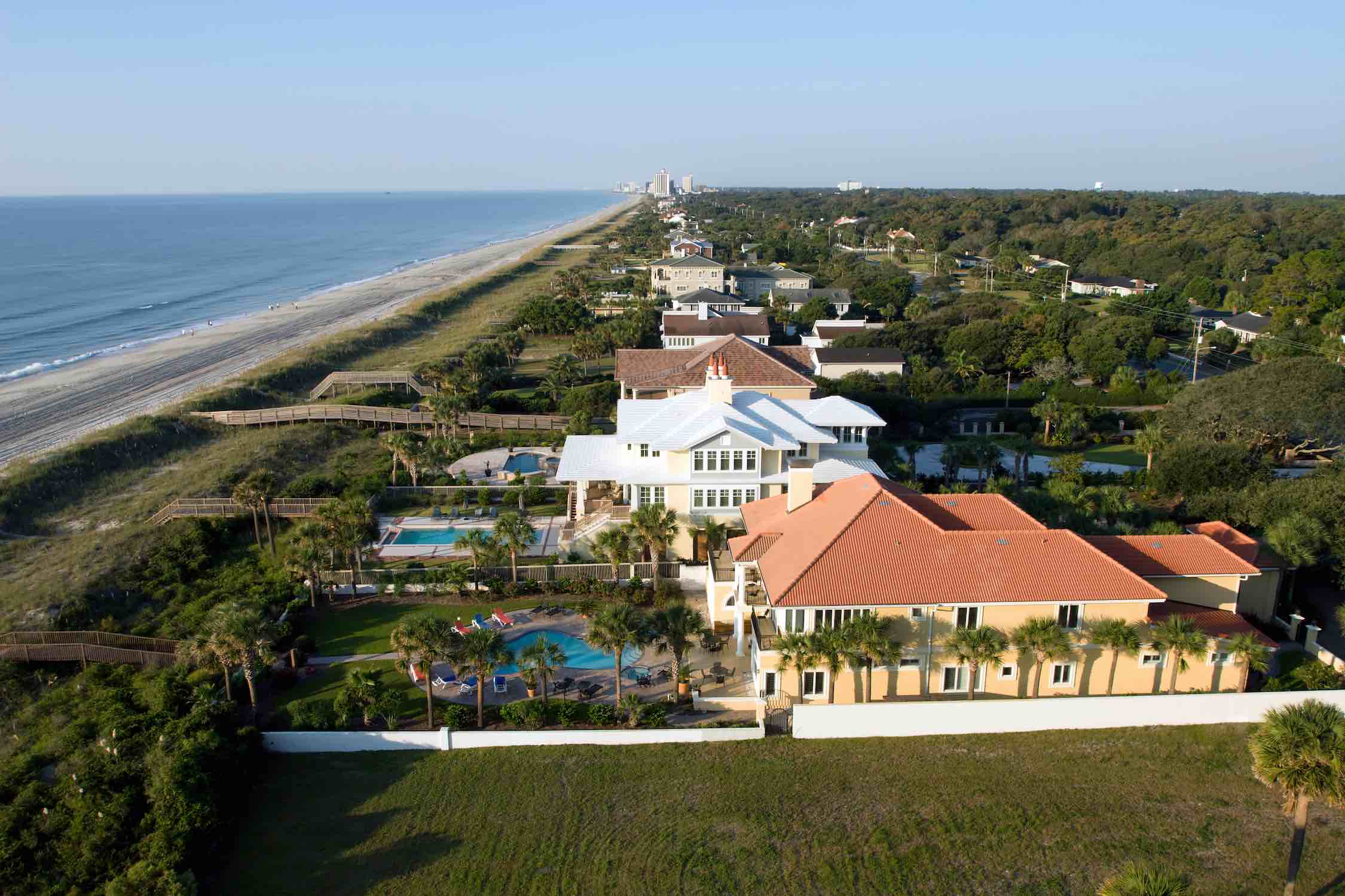 Large oceanfront beach rental home in Myrtle Beach with private pool and multiple decks
