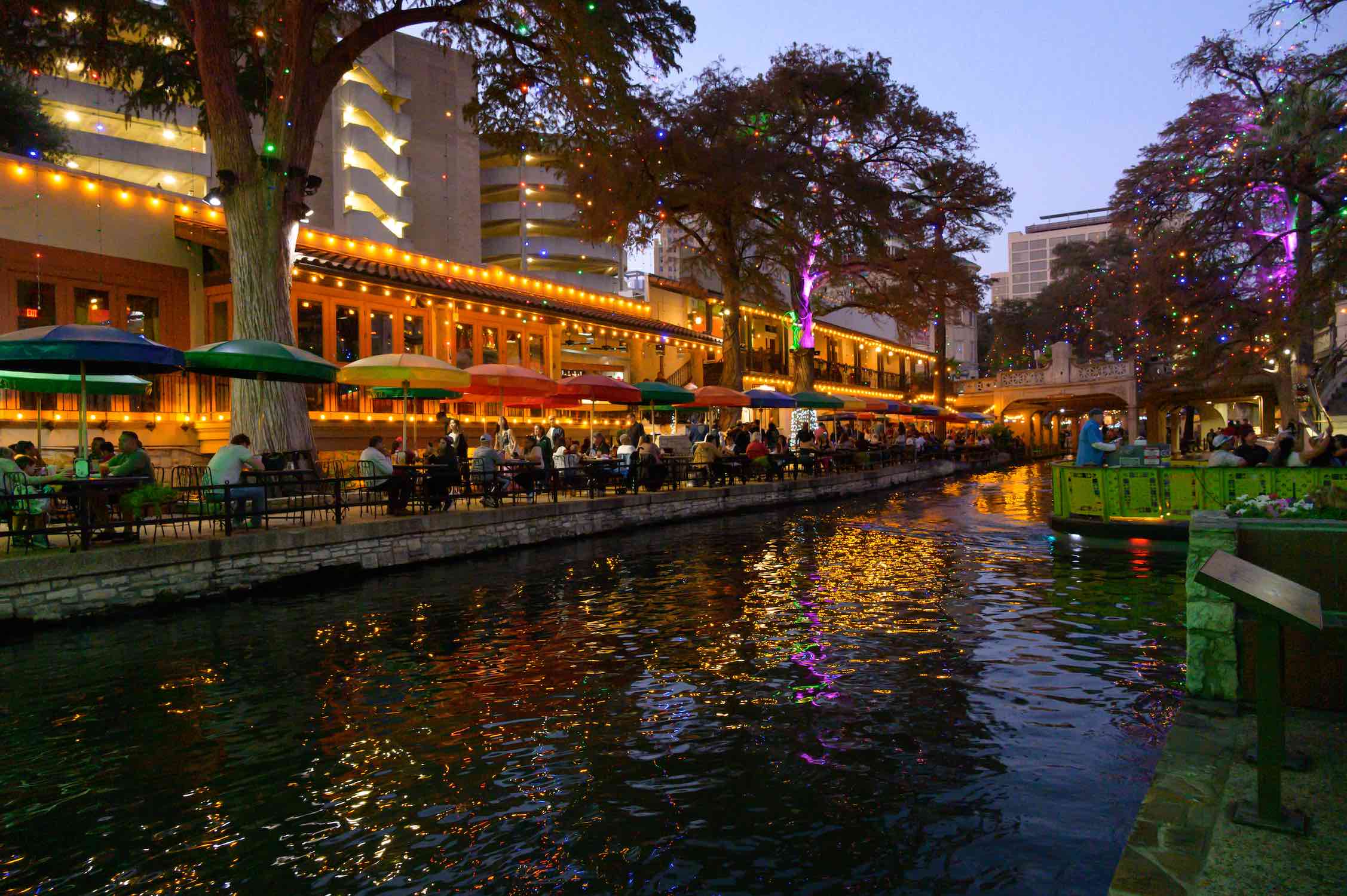 San Antonio River Walk with group dining patios