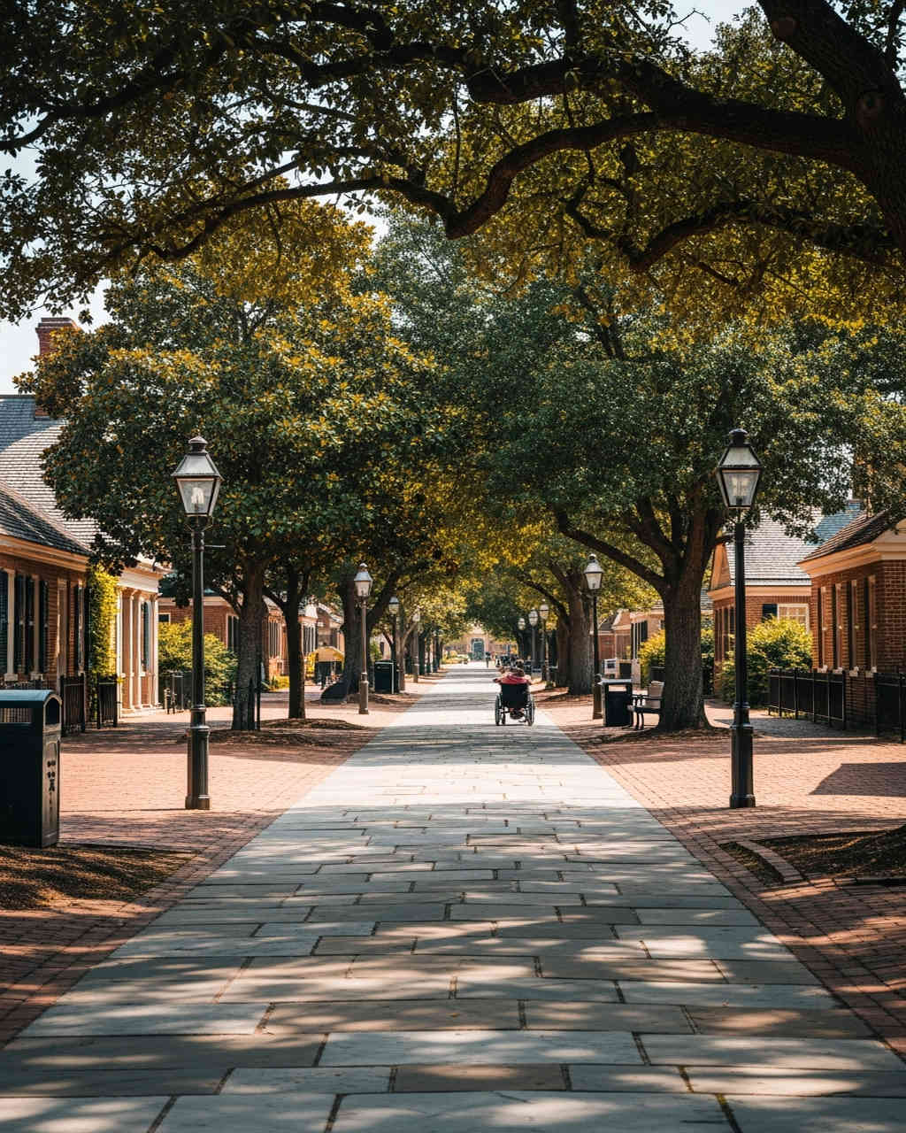 Accessible paved path through Colonial Williamsburg historic district